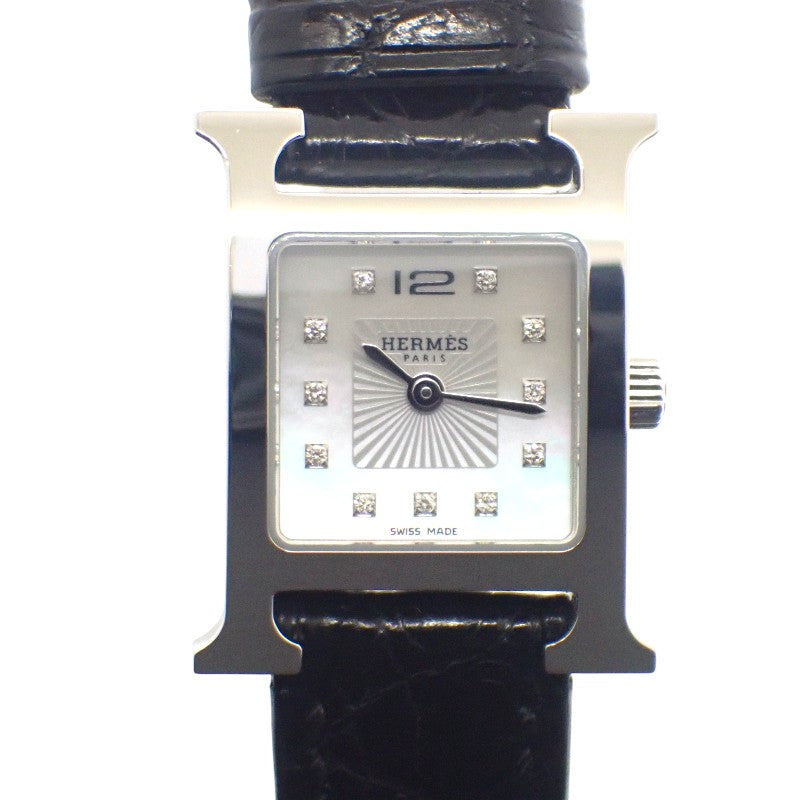 エルメス HERMES Hウォッチ ミニ HH1.110.290 腕時計 ステンレススチール アリゲーター クオーツ ホワイトシェル文字盤 レディース【中古】【ABランク】