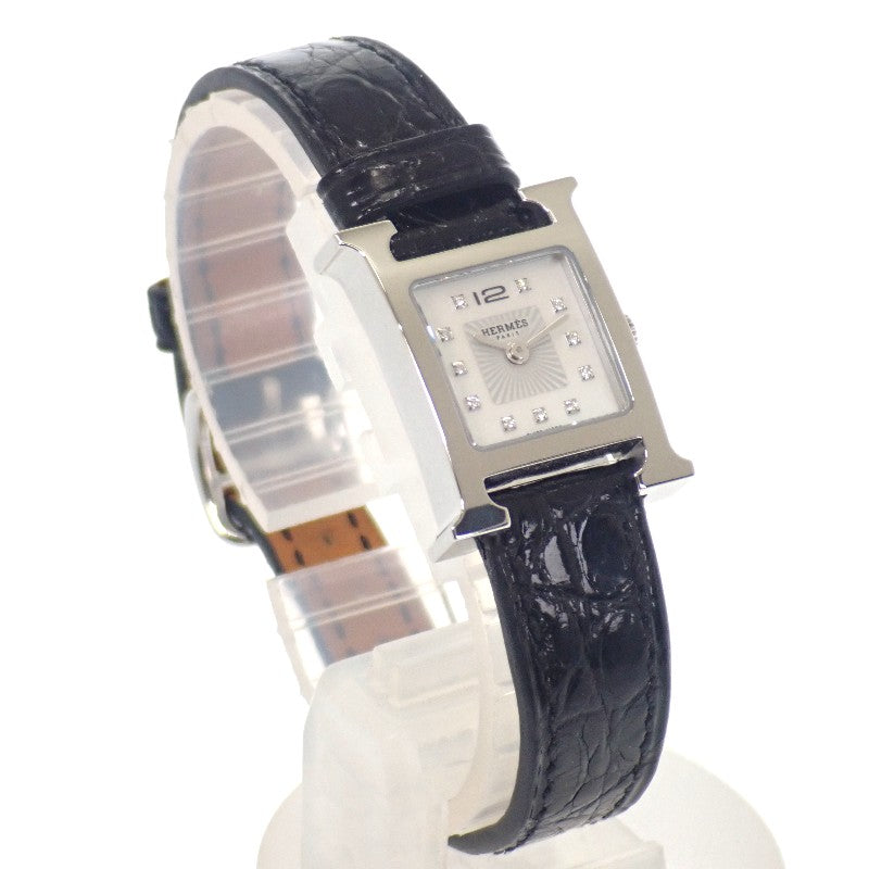 エルメス HERMES Hウォッチ ミニ HH1.110.290 腕時計 ステンレススチール アリゲーター クオーツ ホワイトシェル文字盤 レディース【中古】【ABランク】