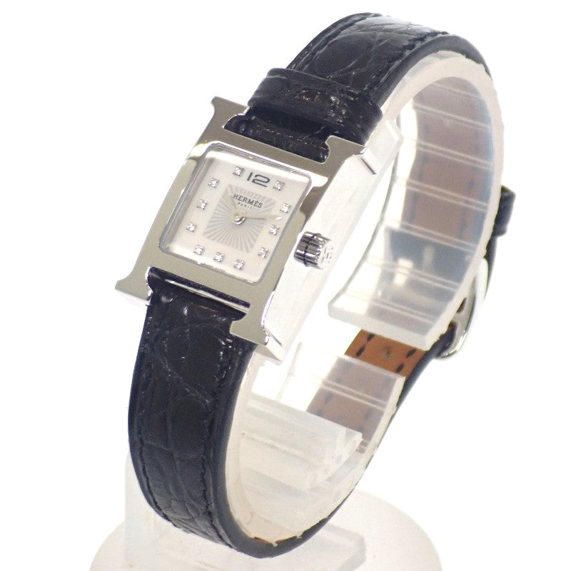 エルメス HERMES Hウォッチ ミニ HH1.110.290 腕時計 ステンレススチール アリゲーター クオーツ ホワイトシェル文字盤 レディース【中古】【ABランク】