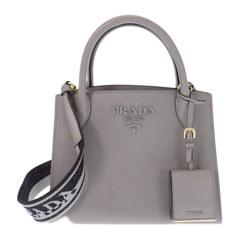 プラダ PRADA モノクローム 1BA156 ハンドバッグ サフィアーノ グレー ゴールド金具 レディース【中古】【Aランク】