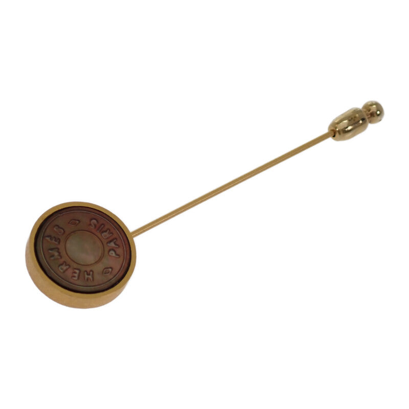 エルメス HERMES セリエ シェル ピン ブローチ メタル シェル ゴールド ブラウン メンズ レディース【中古】【ABランク】