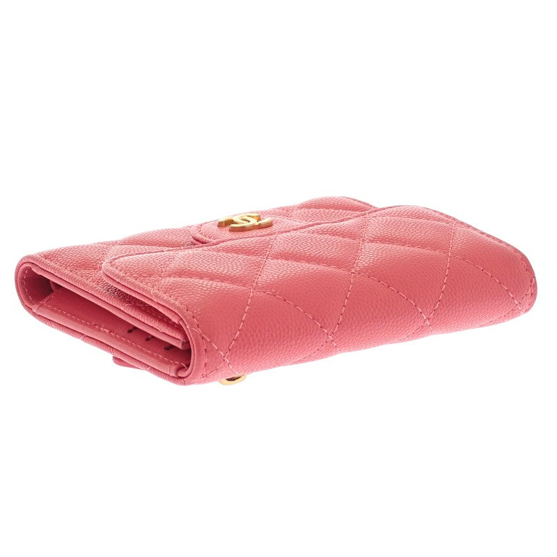 シャネル CHANEL クラシックフラップウォレット AP0231 三つ折り財布 キャビアスキン ピンク ゴールド金具 レディース【中古】【ABランク】