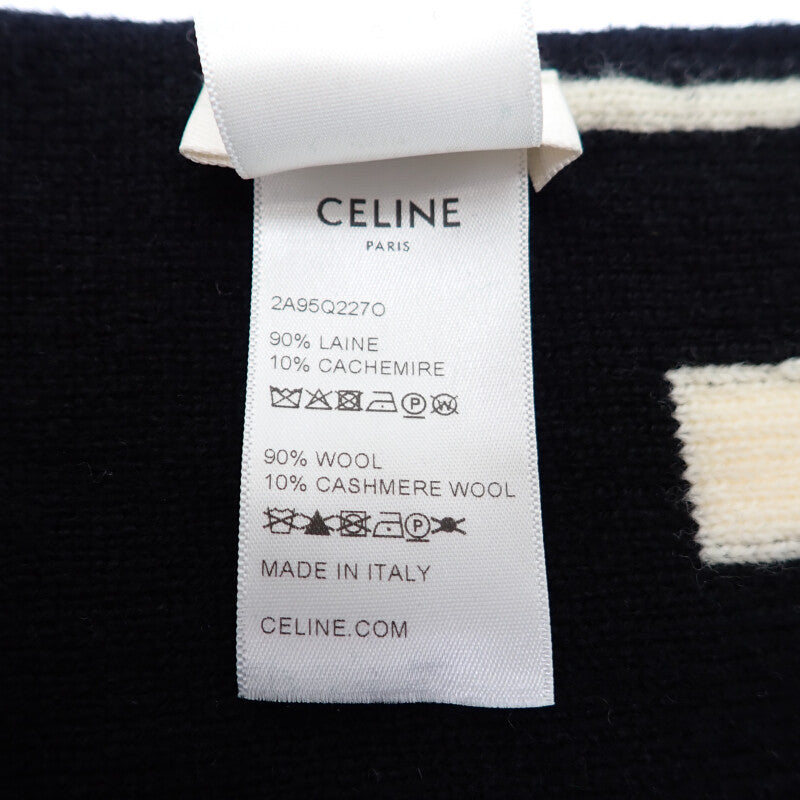 セリーヌ CELINE ロゴ フリンジ 2A95Q227O.38OW マフラー ウール カシミヤ ブラック レディース メンズ【中古】【ABランク】