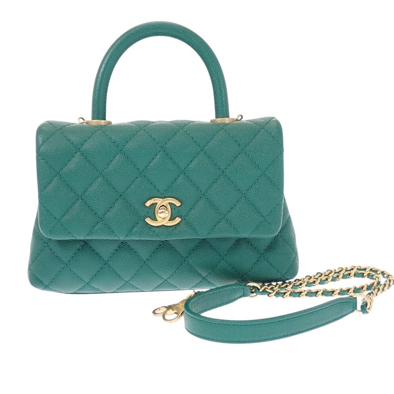 シャネル CHANEL ココハンドルXS トップハンドル A92990 2WAYバッグ キャビアスキン グリーン ゴールド金具 レディース【中古】【ABランク】