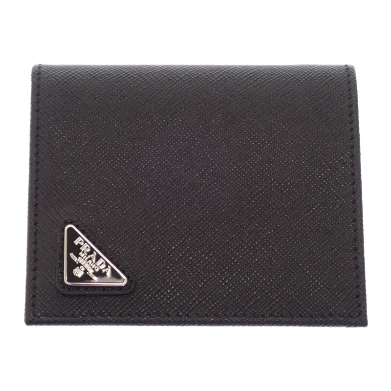 プラダ PRADA トライアングル 2MO008_QHH_F0002 二つ折り財布 サフィアーノ ブラック シルバー金具 メンズ レディース【中古】【Aランク】