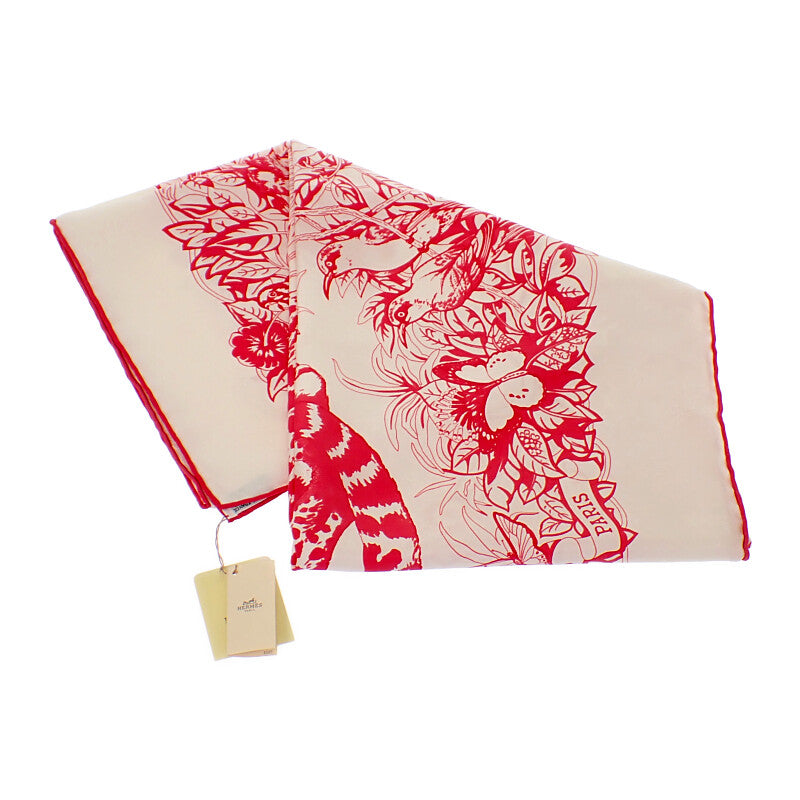 エルメス HERMES カレ90 JAUNGLE LOVE 171876SC08 スカーフ シルク ホワイト ピンク レディース【中古】【SAランク】