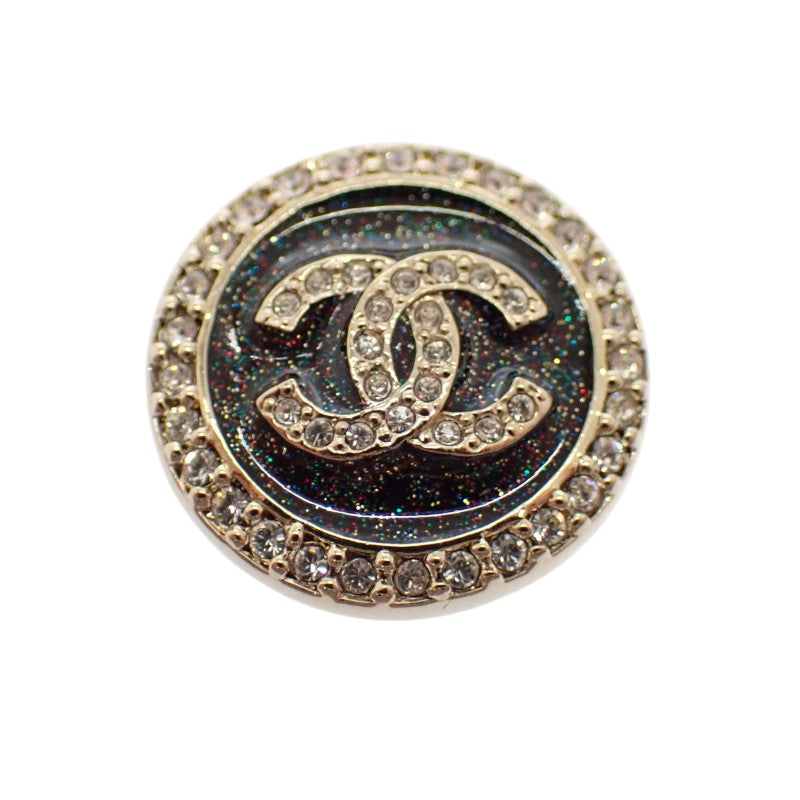 シャネル CHANEL CC ラウンド ABG409 ピアス メタル ストラス ブラック ゴールド レディース【中古】【Aランク】