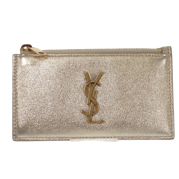 サンローラン SAINT LAURENT ジップト フラグメント カードケース 611558 カードケース レザー ゴールド ゴールド金具 レディース【中古】【ABランク】
