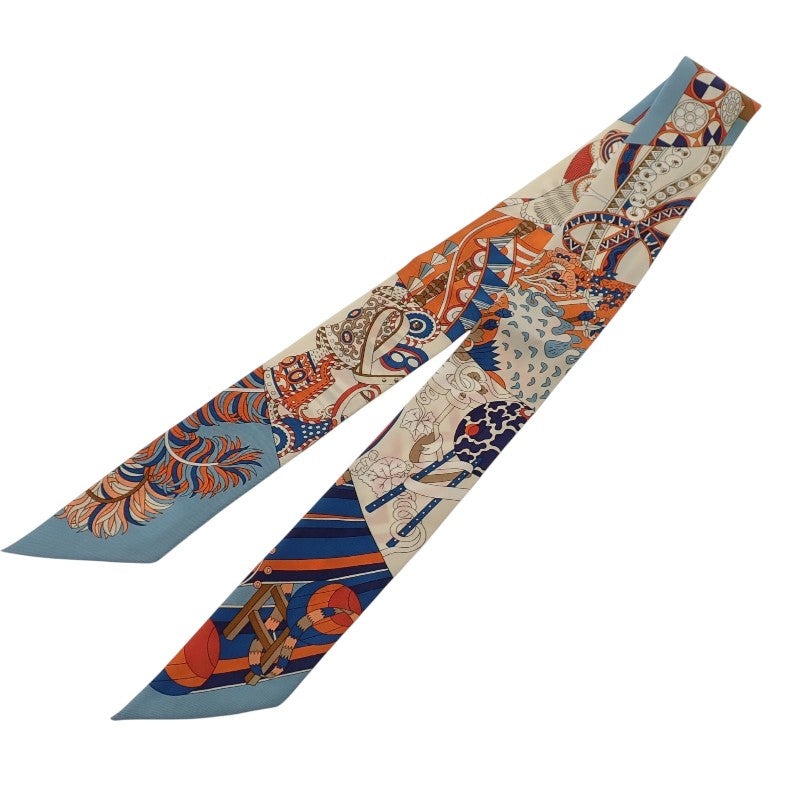 エルメス HERMES ツイリー De l'Ombrelle aux Duels Vieux 杖傘と決闘 スカーフ シルク ブルー レディース【中古】【ABランク】