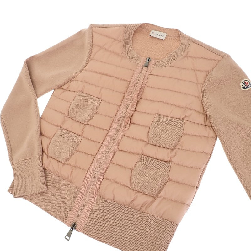 モンクレール MONCLER ダウン切替 ニットカーディガン CARDIGAN TRICOT XS F20939B51000 A9018 カーディガン ウール ナイロン ダウン90%/フェザー10％ ピンク レディース【中古】【ABランク】