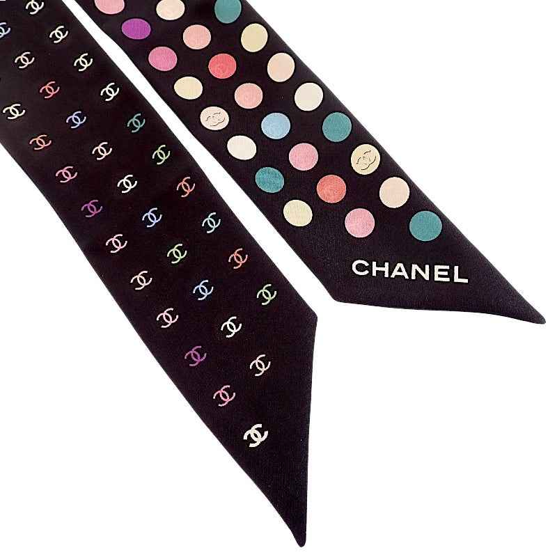 シャネル CHANEL スリム バンドー スカーフ シルク ブラック マルチカラー レディース【中古】【Aランク】
