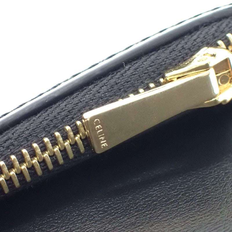 セリーヌ CELINE トリオンフフラップ付き ロングカードホルダー 10P073DPV.38NO コインケース カーフ ブラック ゴールド金具 レディース【中古】【Aランク】
