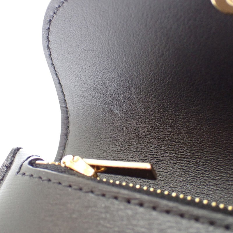 セリーヌ CELINE トリオンフフラップ付き ロングカードホルダー 10P073DPV.38NO コインケース カーフ ブラック ゴールド金具 レディース【中古】【Aランク】