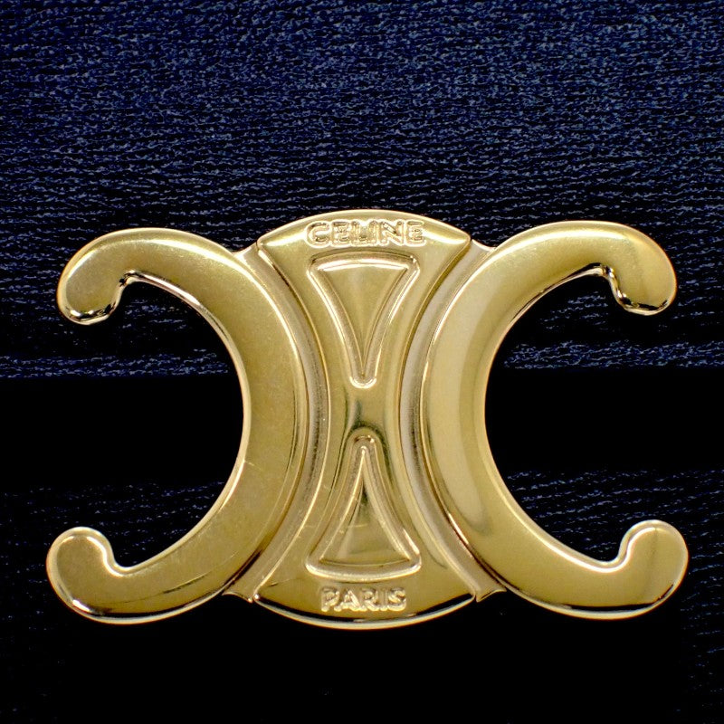 セリーヌ CELINE トリオンフフラップ付き ロングカードホルダー 10P073DPV.38NO コインケース カーフ ブラック ゴールド金具 レディース【中古】【Aランク】