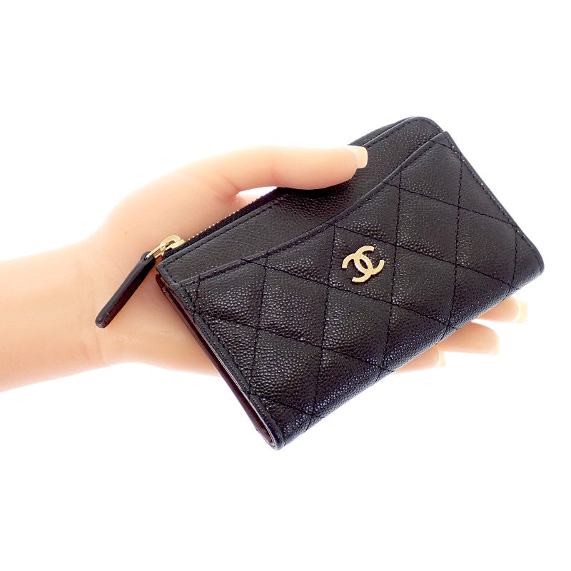 シャネル CHANEL クラシック ジップ AP3179 B10583 C3906 カードケース キャビアスキン ブラック ゴールド金具 レディース【中古】【Aランク】