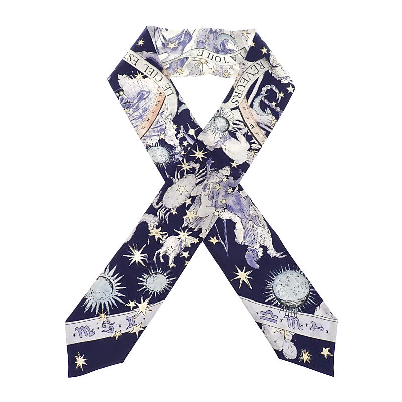 ディオール Dior ミッツァ Night of Dreams 55NOD108I609 スカーフ シルク ホワイト ネイビー レディース【中古】【Aランク】