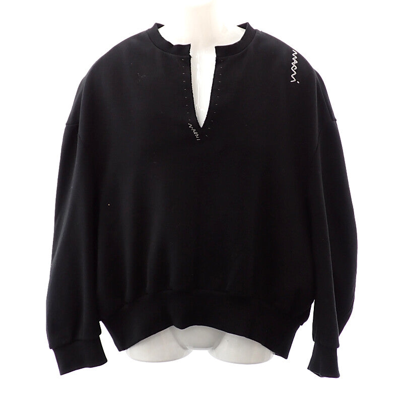 マルニ MARNI メンディング刺繍ロゴ Vネック 38 FLJE0218S1 スウェット コットン ブラック レディース【中古】【Aランク】
