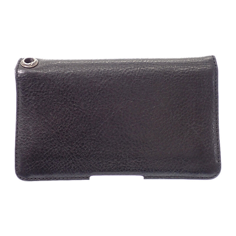 クロムハーツ CHROME HEARTS 1ジップ クロスボールボタン レザーウォレット 二つ折り財布 レザー ブラック メンズ【中古】【ABランク】