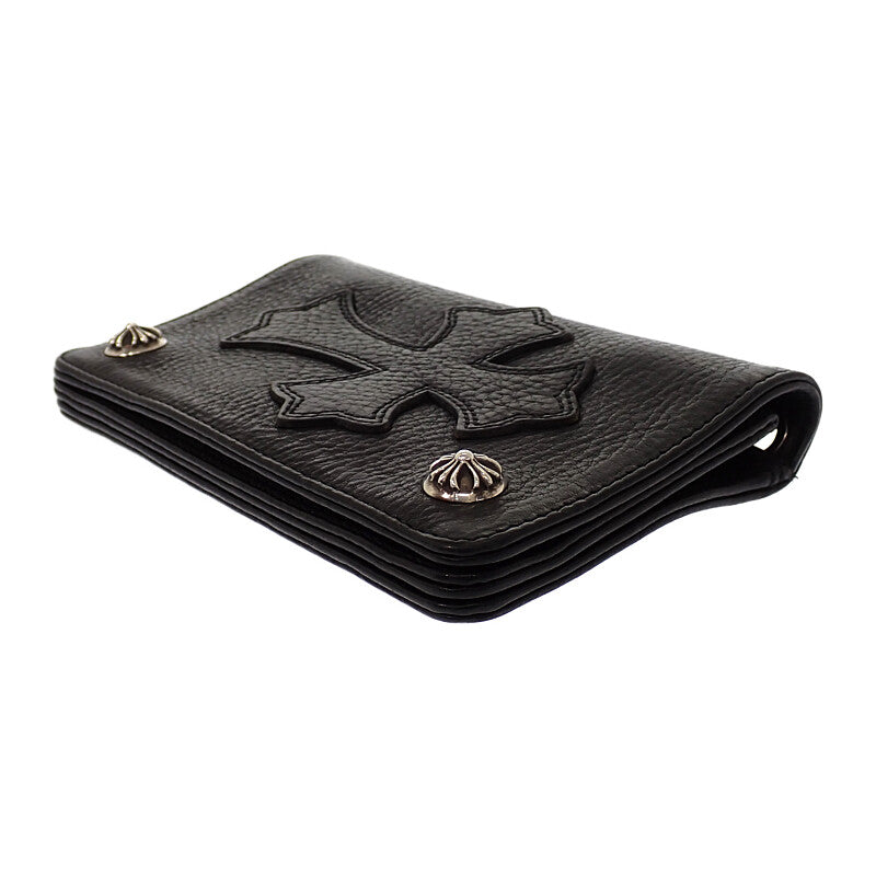 クロムハーツ CHROME HEARTS 1ジップ クロスボールボタン レザーウォレット 二つ折り財布 レザー ブラック メンズ【中古】【ABランク】