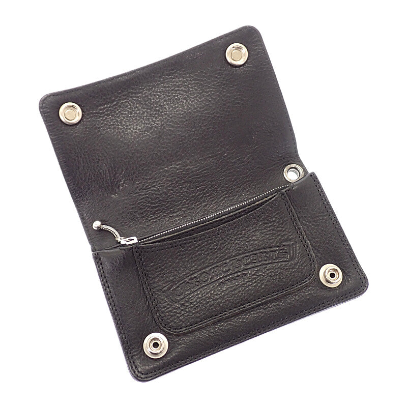 クロムハーツ CHROME HEARTS 1ジップ クロスボールボタン レザーウォレット 二つ折り財布 レザー ブラック メンズ【中古】【ABランク】