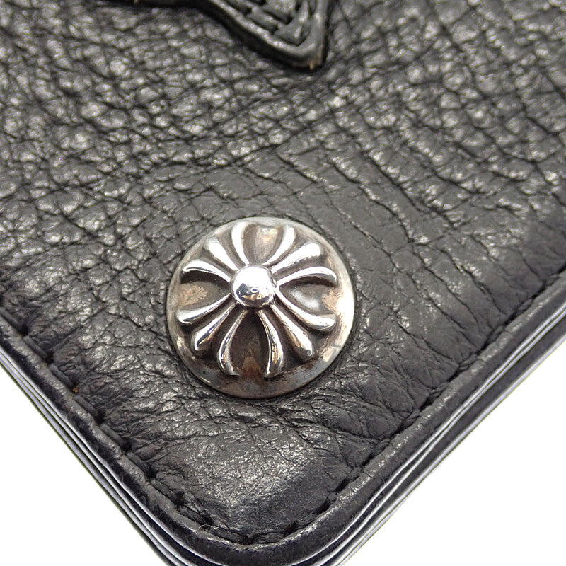 クロムハーツ CHROME HEARTS 1ジップ クロスボールボタン レザーウォレット 二つ折り財布 レザー ブラック メンズ【中古】【ABランク】