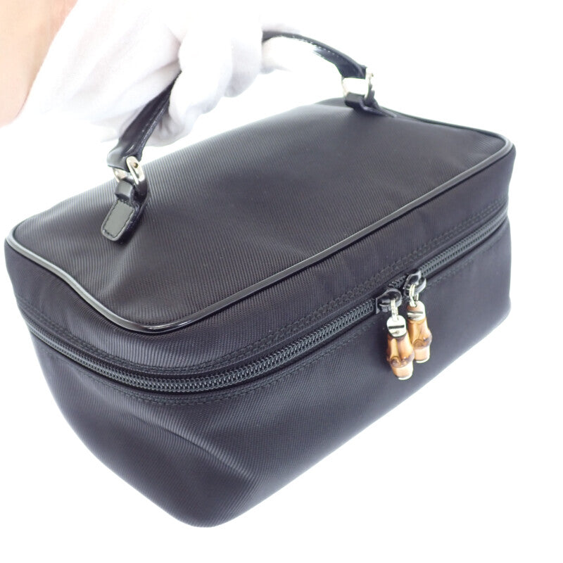 グッチ GUCCI バンブーバニティ 032_1956_0150 ハンドバッグ ナイロン カーフ ブラック シルバー金具 メンズ レディース【中古】【ABランク】