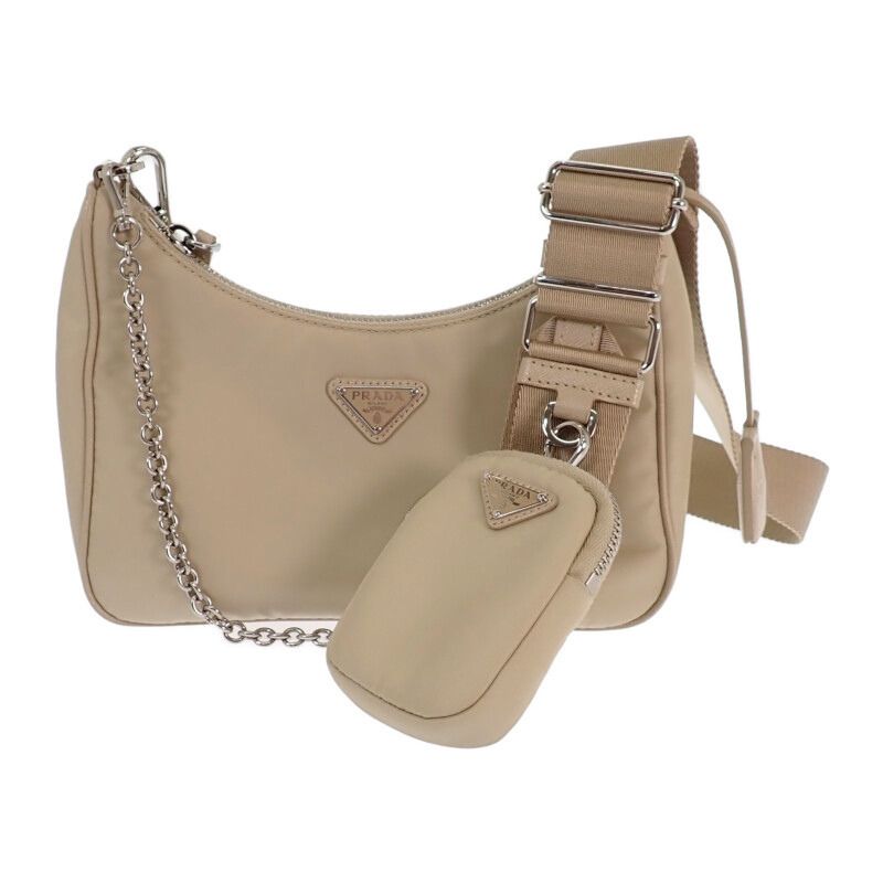 プラダ PRADA Re-Nylonバッグ 1BH204 2WAYバッグ ハンドバッグ ショルダーバッグ ナイロン ベージュ シルバー金具 レディース【中古】【Aランク】