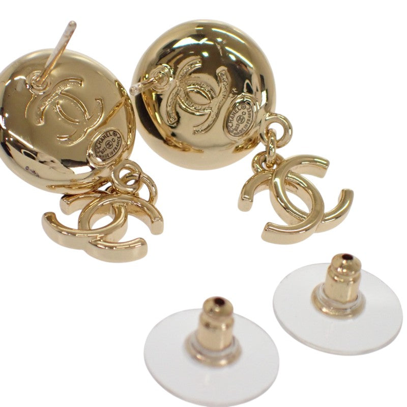 シャネル CHANEL CCカメリア ココマーク AB8977 ピアス メタル レザー ゴールド ブラック レディース【中古】【Aランク】