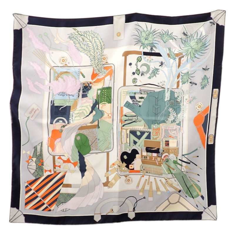 エルメス HERMES カレ90 Bagage a Main H004119S_01 スカーフ シルク グリ・クレール ヴェール レディース【中古】【Aランク】