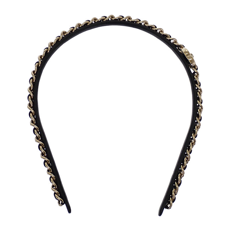 シャネル CHANEL ココマークカチューシャ AB6143 ヘアアクセサリー レザー ブラック ゴールド金具 レディース【中古】【ABランク】