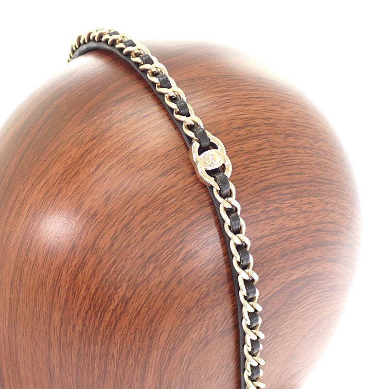 シャネル CHANEL ココマークカチューシャ AB6143 ヘアアクセサリー レザー ブラック ゴールド金具 レディース【中古】【ABランク】