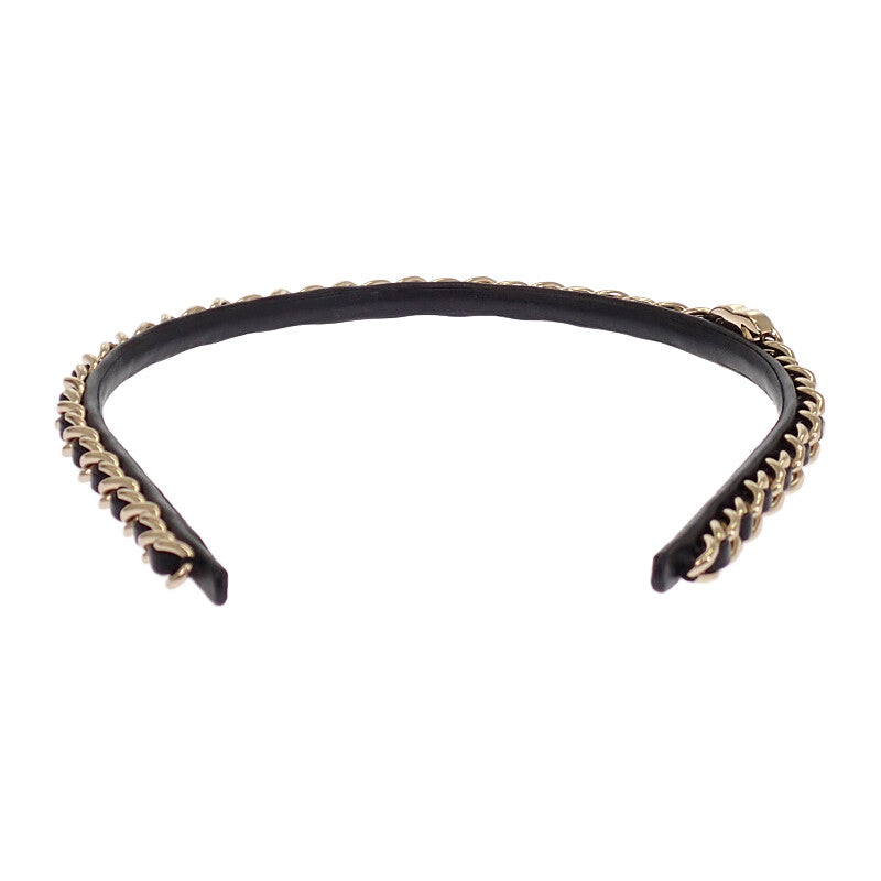 シャネル CHANEL ココマークカチューシャ AB6143 ヘアアクセサリー レザー ブラック ゴールド金具 レディース【中古】【ABランク】