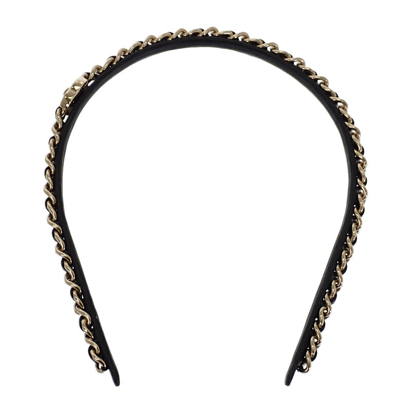 シャネル CHANEL ココマークカチューシャ AB6143 ヘアアクセサリー レザー ブラック ゴールド金具 レディース【中古】【ABランク】