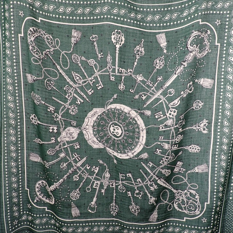 エルメス HERMES カレジェアン レクレ バンダナ 大判 ストール スカーフ カシミヤ シルク グリーン レディース【中古】【ABランク】