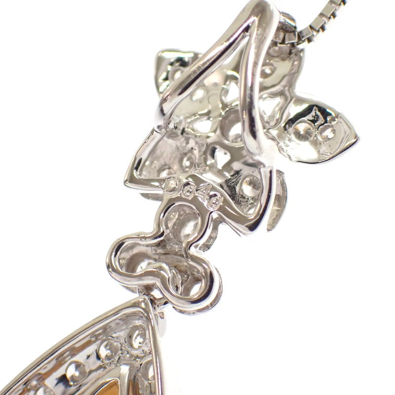 デザインジュエリー フラワー ペアシェイプ ネックレス K18ホワイトゴールド シェル ダイヤモンド レディース【中古】【Aランク】