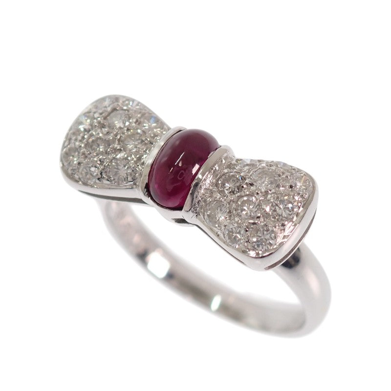 Designer Jewelry Ribbon 11.5 Ring K18 White Gold Ruby Diamond Ladies [Used] [A Rank]