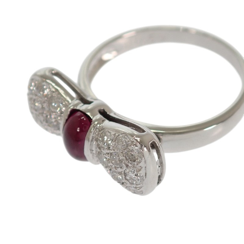 Designer Jewelry Ribbon 11.5 Ring K18 White Gold Ruby Diamond Ladies [Used] [A Rank]