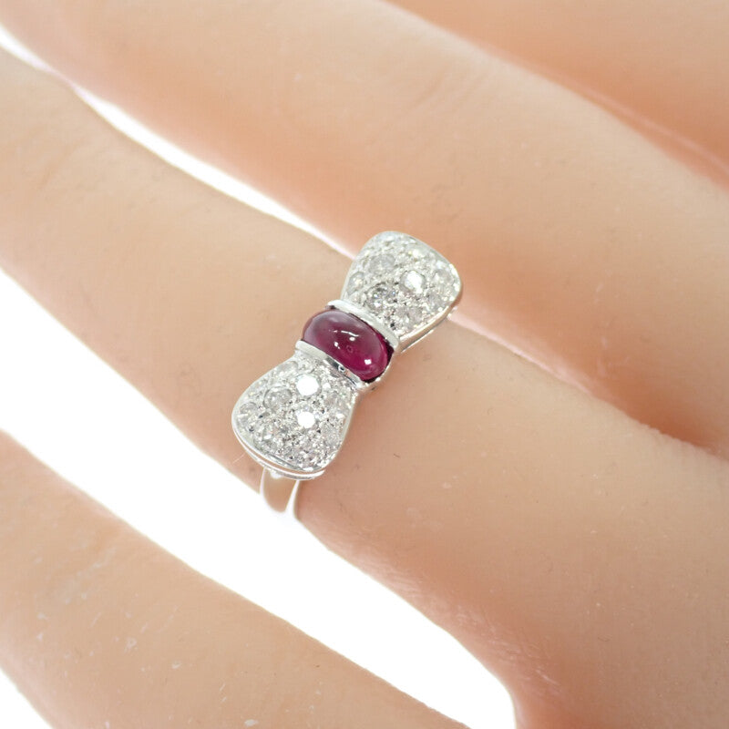 Designer Jewelry Ribbon 11.5 Ring K18 White Gold Ruby Diamond Ladies [Used] [A Rank]