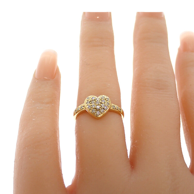 Ponte Vecchio Heart Ring K18 Yellow Gold Gold Diamond Women's Size 10 [Used] [A Rank]