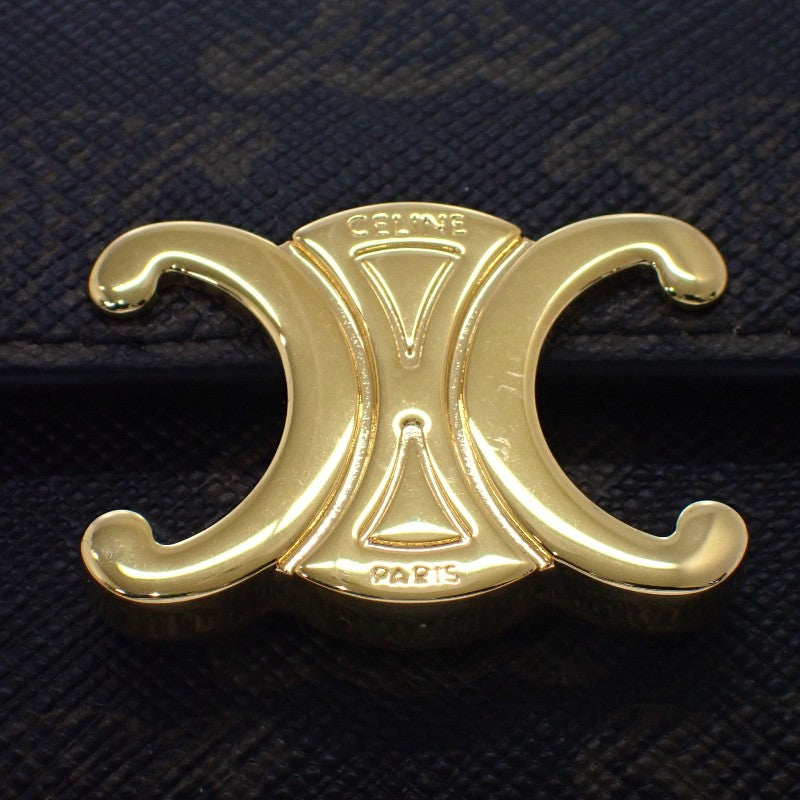 セリーヌ CELINE トリオンフフラップ付き ロングカードホルダー 10P072CQH.04LU コインケース カーフ トリオンフキャンバス タン ゴールド金具 レディース【中古】【Aランク】