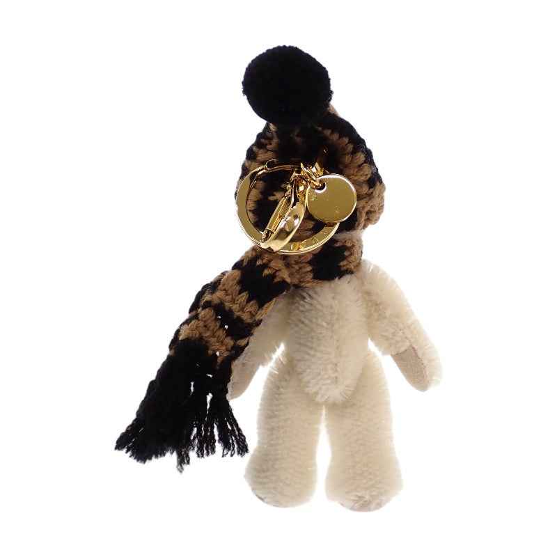 プラダ PRADA Teddy キーチェーンチャーム 1TO062_2HK1_F040X キーホルダー コットン モヘア ホワイト キャメル ブラック ゴールド金具 レディース【中古】【Aランク】