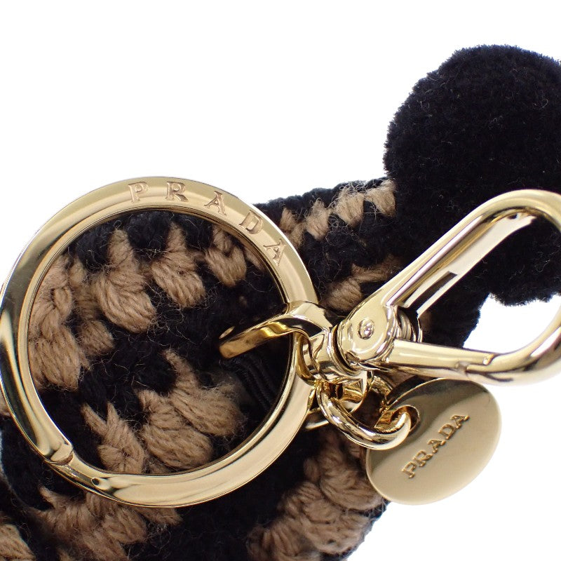 プラダ PRADA Teddy キーチェーンチャーム 1TO062_2HK1_F040X キーホルダー コットン モヘア ホワイト キャメル ブラック ゴールド金具 レディース【中古】【Aランク】