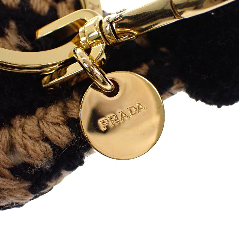 プラダ PRADA Teddy キーチェーンチャーム 1TO062_2HK1_F040X キーホルダー コットン モヘア ホワイト キャメル ブラック ゴールド金具 レディース【中古】【Aランク】