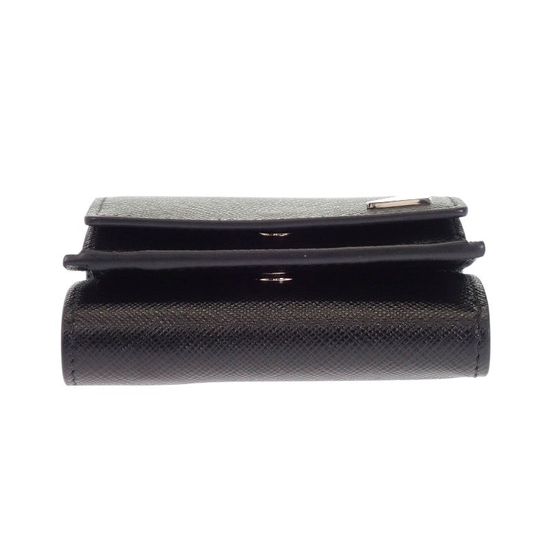 プラダ PRADA トライアングル 2MH021_QHH_F0002 三つ折り財布 サフィアーノ ブラック シルバー金具 メンズ レディース【中古】【Aランク】