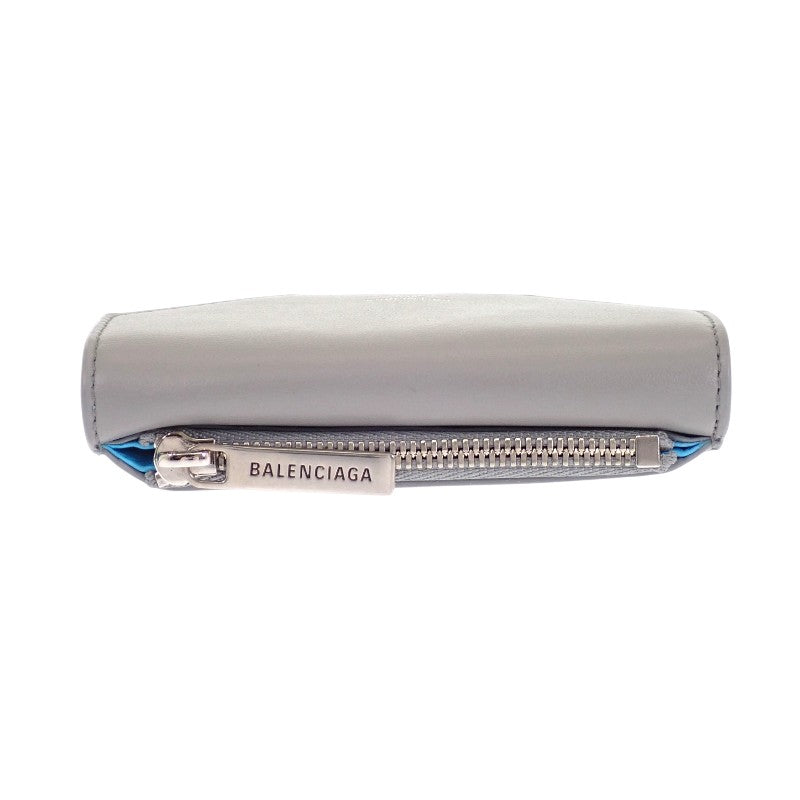バレンシアガ BALENCIAGA エンベロープ ミニウォレット 7861732AABX1164 三つ折り財布 カーフ グレー ブルー シルバー金具 レディース【中古】【Aランク】