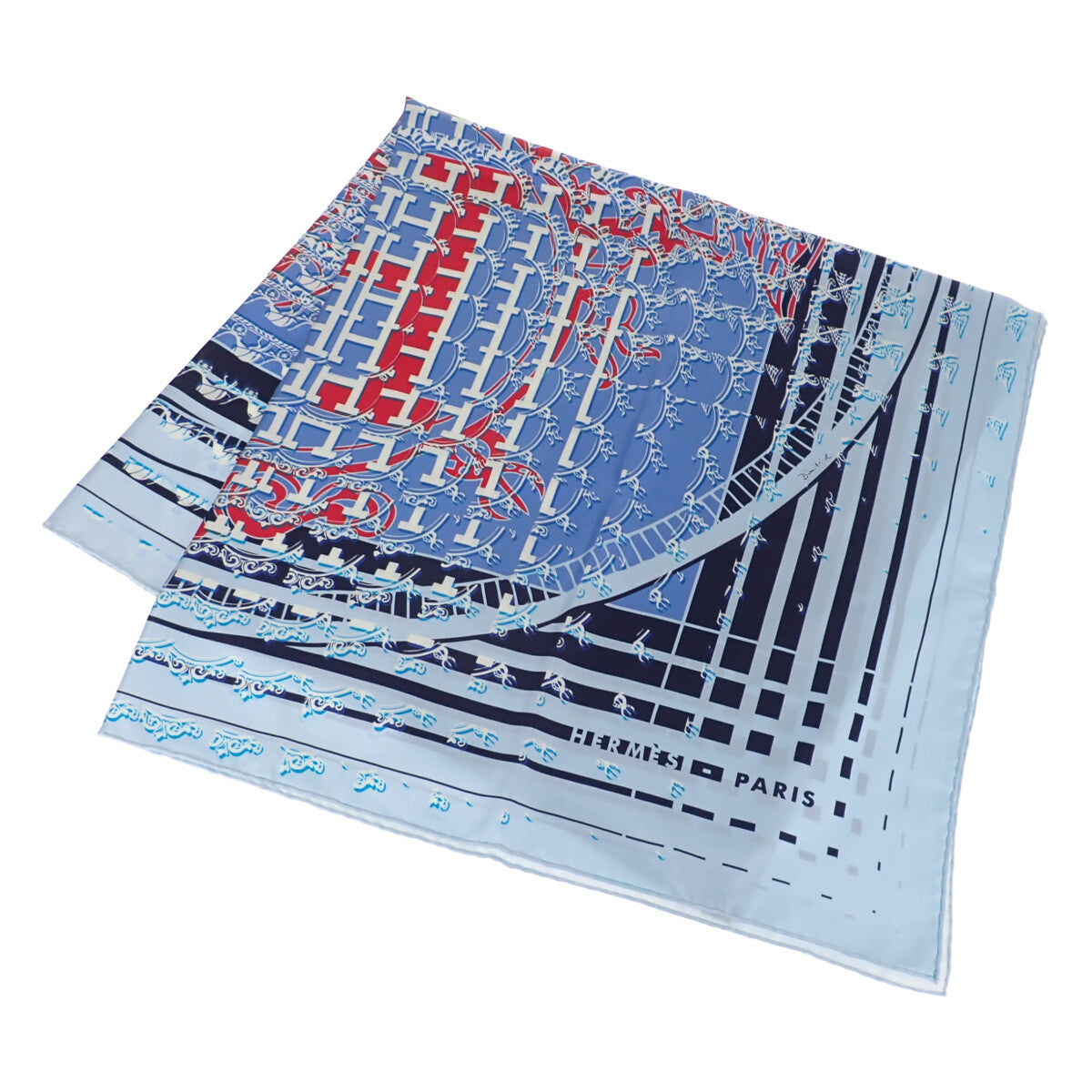 エルメス HERMES カレ90 銀座店10周年記念限定 スカーフ シルク ブルー レディース【中古】【Aランク】