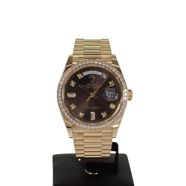ロレックス ROLEX デイデイト 36 128348RBR 腕時計 K18イエローゴールド ダイヤモンド ゴールド 自動巻き ダークグレー文字盤 メンズ【中古】【Aランク】