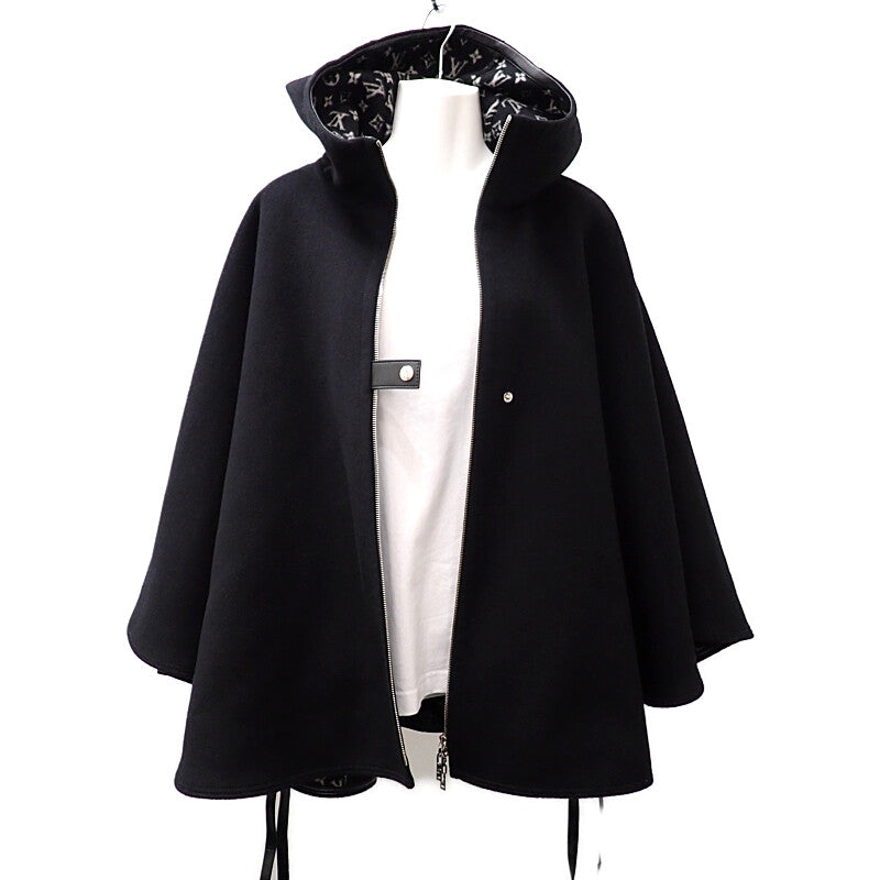 Louis Vuitton Hooded Cape Monogram 20SS 38 1A5TSD Poncho Wool Black Women's Men's [Used] [A Rank]