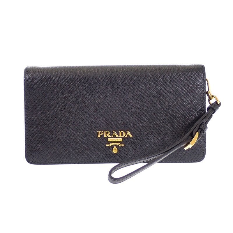プラダ PRADA レザー 1DH029 ウォレットチェーン サフィアーノ ブラック ゴールド金具 レディース【中古】【Aランク】