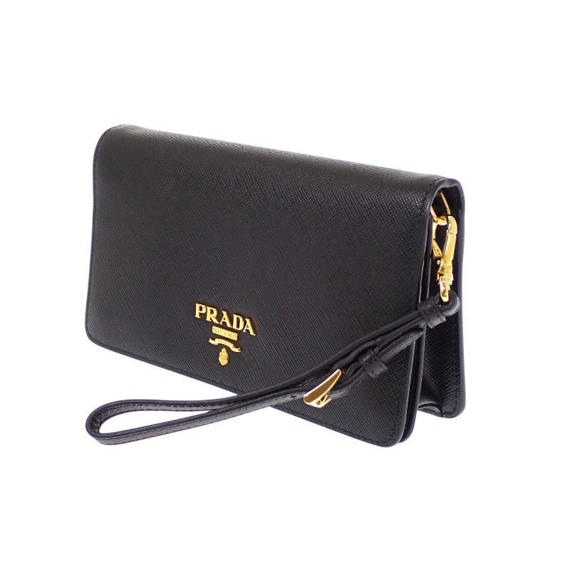 プラダ PRADA レザー 1DH029 ウォレットチェーン サフィアーノ ブラック ゴールド金具 レディース【中古】【Aランク】
